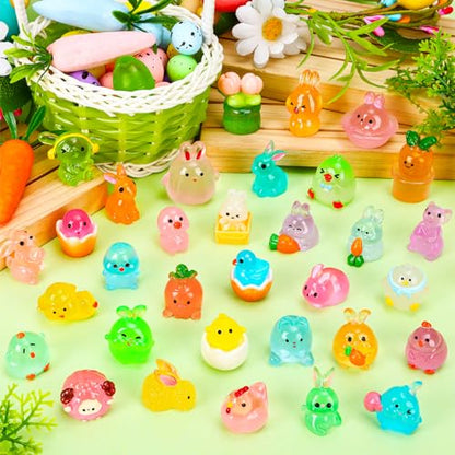 56 Pcs Easter Luminous Mini Resin Figurines 56 Style Glow in The Dark Little Small Resin Miniatures to Hide Bulk Bunny Chick Figures for Easter Party Favors Egg Fillers Micro Garden Landscape Decor - style: 56Pcs-Luminous Easter