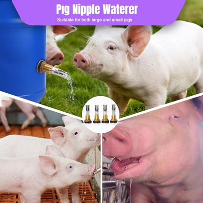 2PCS Pig Waterer Pig Water Nipple for Barrel Kit Automatic Pig Drinker Drinking System Stainless Steel Hog Water Feeder with Brass Water Tank Connectors Kit for Pig (Copper, 4 BS Pig Waterer) - size: 4 BS Pig Waterer