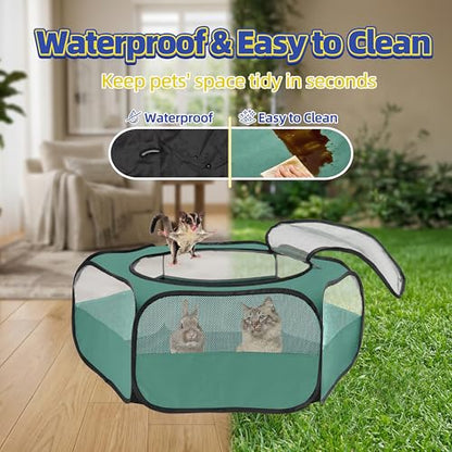 Small Animal Playpen with Mesh Cover & Waterproof Bottom Cat Tent Chicken Brooder Rabbit Guinea Pig Cage Playpen for Small Animals Indoor Outdoor Use - color: Deep Green