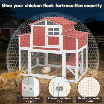 Large Wooden Chicken Coop for 2-6 Chickens, Outdoor Chicken House with 4 Nest Boxes, Hen House Poultry House Pet Hutch Chicken Cage with Waterproof Asphalt Roof, Ramp, Roosting Bars Red - color: Red