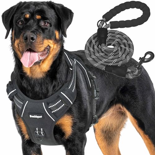 Beebiepet Heavy Duty Tactical Dog Harness for Small Dogs, No Pull Adjustable Pet Harness Reflective Service Training Easy Control Pet Vest Military K9 Working Dog Harnesses- Large, Black - color: Black, size: Large