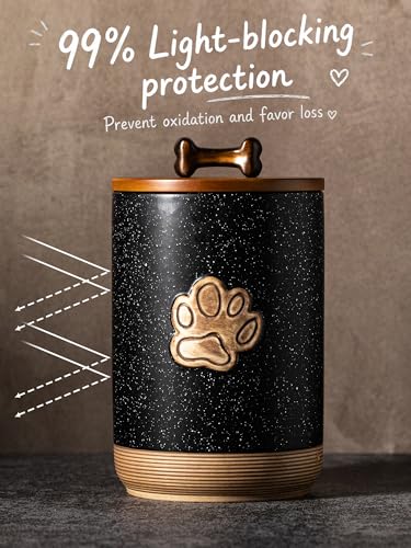 Miamolo Dog Treat Container Airtight Dog Treat Storage Jar with Lid, 8 Cups Ceramic Dog Food Storage Container with Handle, Rustic Dog Cookie Jar - Gift for Dog Lovers, Paw Dotted Black - color: Paw Dotted Black