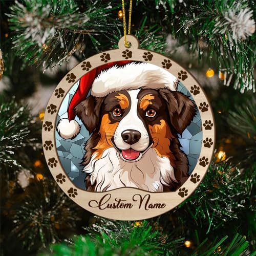 Personalized Australian Shepherd Ornament, Australian Shepherd Christmas Ornament, Custom Name Australian Shepherd Dog Suncatcher for Christmas Tree - color: Australian Shepherd