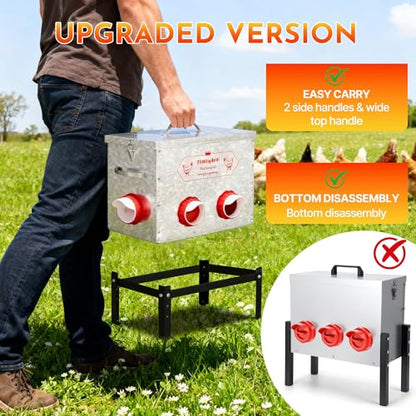 40Lb Automatic Chicken Feeder - No Waste Metal Chicken Feeders 6 Port Metal Silo with Locking Lid, Rat & Rodent Proof Weatherproof Design, Adjustable Legs for Poultry Outdoor Coop & Backyard Chickens