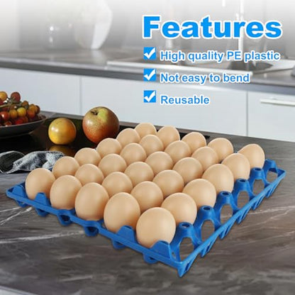 12PCS Plastic Egg Trays Egg Crates, Stackable Eggs Cartons Egg Flats, Each Holds 30 Eggs for Packing, Storage, Shipping (Blue) - color: Blue-12PCS