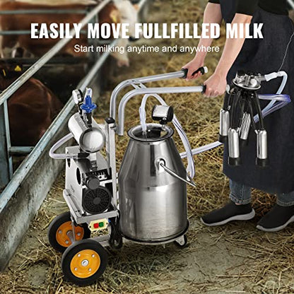 VEVOR Goat Milking Machine, 12 L 304 Stainless Steel Bucket, Electric Automatic Pulsation Vacuum Milker, Portable Milker with Food-Grade Silicone Cups and Tubes, Adjustable Suction for Cows and Sheep | Automatic Pulsation Vacuum, Portable Milker with Food