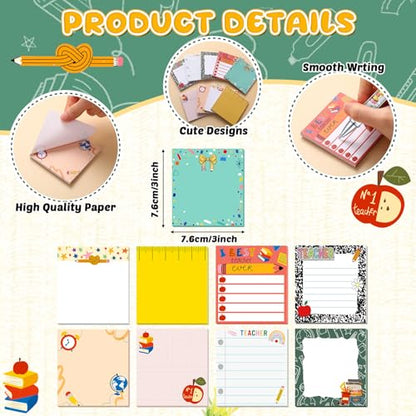 18 Pcs Teacher Desk Accessories, 9 Pads Cute Sticky Notes, 9 Kawaii Pens, 3 x 3 Inches Notepads Memo Pad for Office Supplies Meeting Students School Decor Teacher Gifts - style: Teacher
