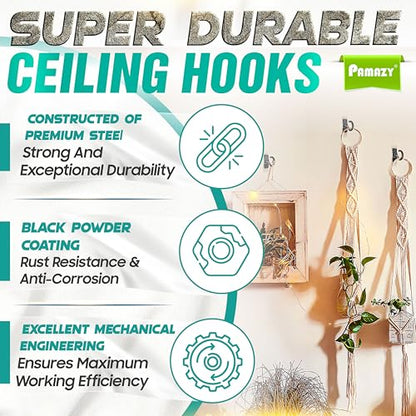 [UPGRADED] 8Pcs 200LBS Rotatable Ceiling Hooks with 4 Screw Points Plate Base, Black Wall Mount Metal Hanger for Hanging Plants, Bird Feeders, Lanterns, Lights, Wind Chimes, Indoor Outdoor Decor - style: 8PCS