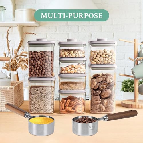 Food Scoop Measuring Cup - 1/4 Cup (4 Tablespoon | 2 Oz. | 60 mL),304 stainless steels,Black walnut long handle - size: 1/4 CUP