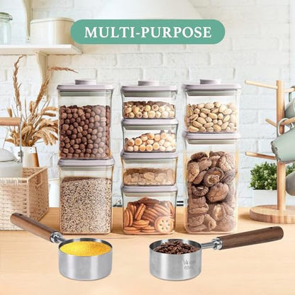 Food Scoop Measuring Cup - 1/4 Cup (4 Tablespoon | 2 Oz. | 60 mL),304 stainless steels,Black walnut long handle - size: 1/4 CUP