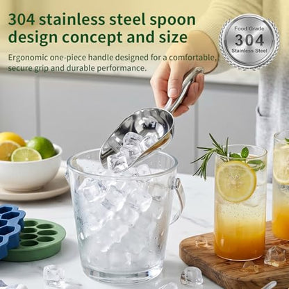 304 Stainless Steel Ice Scoop, 22Oz Heavy Duty Metal Ice Scooper Rustproof and Dishwasher Safe Perfect for Ice Maker Freezer Kitchen Bar Party Wedding Coffee Shop - size: 3