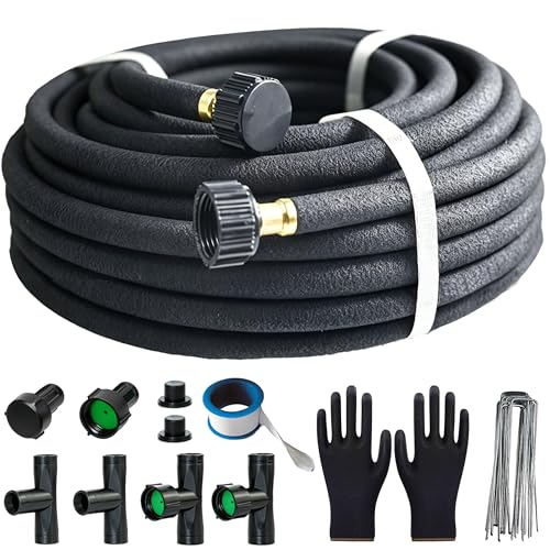 AMRITA Soaker Hose KIT,3/8inch 50ft Rubber Garden Hose 70% Water Saving,Black Heavy Duty Soaker Hose For Garden Lawn,Garden Raised Beds.(3/8-50FT) - color: 3/8"×(50FT)