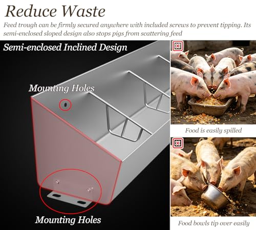 Large Capacity Goat Feeder Replacement Part, Heavy Duty Hay Feeder with Separated Fence, Wall & Floor Mounted Pig Feeder for Pasture(L120cm/3.9ft(4 Slots)) - size: L120cm/3.9ft(4 Slots)