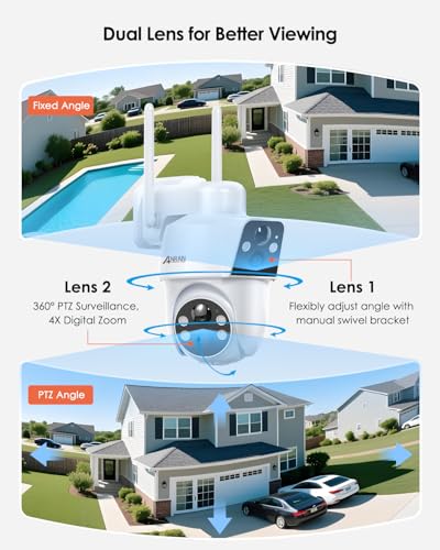 ANRAN Dual-Lens Solar Security Camera, 3MP Wireless Outdoor Camera for Home Security, 100% Wire-Free with Solar Panel, Color Night Vision, Motion Detection, 2.4GHz WiFi, IP66 Weatherproof - color: Dual Lens-1 Pack-White