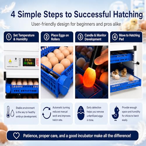 136 Egg Cabinet Incubator with Automatic Turner, Digital Temperature & Humidity Control, External Water Refill System, LED Display Hatching Machine for Chicken Duck Goose Quail & Pigeon Eggs