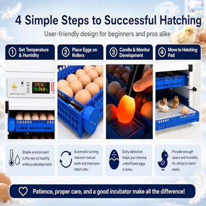 136 Egg Cabinet Incubator with Automatic Turner, Digital Temperature & Humidity Control, External Water Refill System, LED Display Hatching Machine for Chicken Duck Goose Quail & Pigeon Eggs