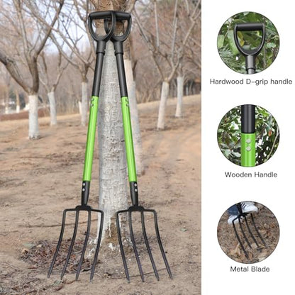 GARDENWORK Garden Fork,45-Inches Pitch Fork with Steel Y-Grip,Heavy Duty Gardening Spading Fork,4 Metal Tine,Compost Fork,Digging Fork
