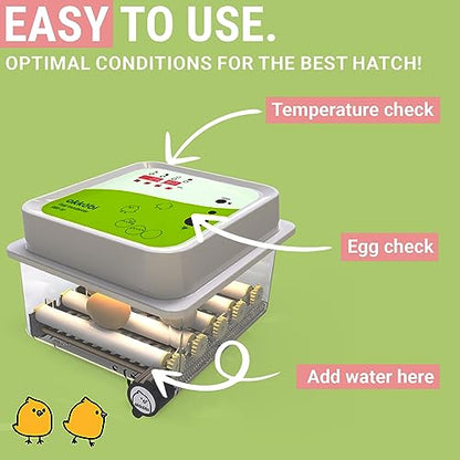 OBI-12 Egg Incubator for Hatching Chickens, Ducks & Other Birds + New 2024 + Automatic Egg Turner + Temperature Control + Humidity Display + Integrated Egg Candler + 5 Year Assurance