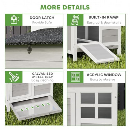 PawHut Chicken Coop Outdoor Weatherproof, Wooden Duck House with Nesting Box, Pull-Out Metal Tray, for 1-2 Chickens, Rabbits, Ducks, Poultry Cage Rabbit Hutch for Backyard, Farm, 36" x 25" x 27"