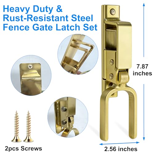 Instant Locking Gate Latch - Heavy Duty & Rust-Resistant Steel &One-Hand Automatic Spring Lock Farm Gate Latch with for Outdoor Fence or Metal Gates of Farm Ranch Backyard (2 PCS)