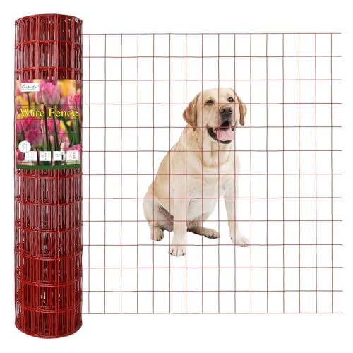 Red PVC Coated Welded Wire Fence 36 Inch x 50 Foot, 2 Inch x 3 Inch 16GA, Garden Border Fencing Roll Vinyl Coating Metal Wire Mesh for Yard Vegetable Plant Protection Poultry Netting - color: Red, size: 2''x3'' 16GA 36''x50'