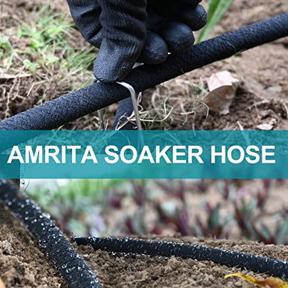 AMRITA Soaker Hose KIT,1/2inch 100ft Rubber Garden Hose 70% Water Saving,Black Heavy Duty Soaker Hose For Garden Lawn,Garden Raised Beds.(1/2-100FT) - color: 1/2"×(100FT)