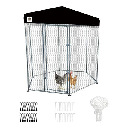 Hexagonal Metal Chicken coop with Cover for Yard, 6x6x7.5ft Large Chicken Run for 4-6 Chickens, Walk-in and Weatherproof Design Duck Pen, Thickened Black UV Protection Cover - size: 71.0"L x 90.0"W x 71.0"H