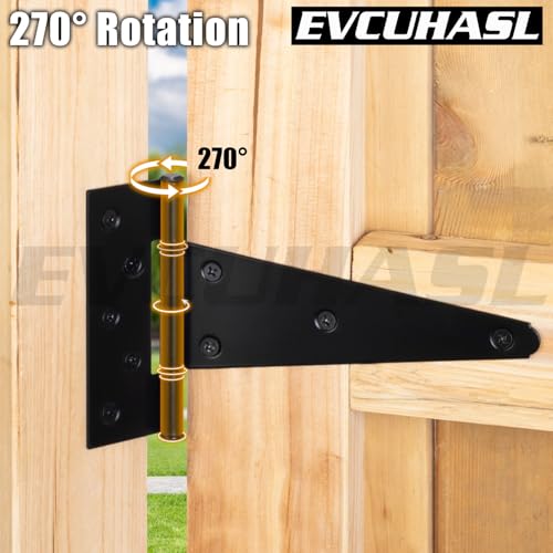 8 Inch T-Strap Gate Hinges, Shed Barn Door Hinges Heavy Duty, Black Tee Hinges for Wooden Fences, Yard Gate, Wrought Hardware Iron Rustproof (4 Pack/Set) - size: 8 Inch