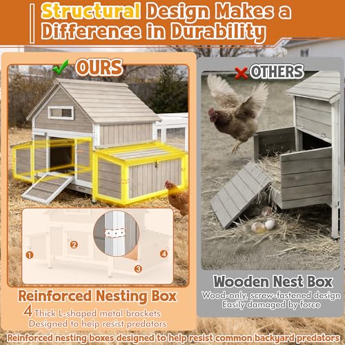 Ketive Large Chicken Coop with Run for 6–8 Chickens — Wooden Outdoor Hen House Chicken Hutch with 6 Nesting Boxes, Dual Ramp Doors, Slide-Out Tray, Curved Roof (118.3" L x 38" W x 40.2" H) - size: 118.3"L x 38.0"W x 40.2"H