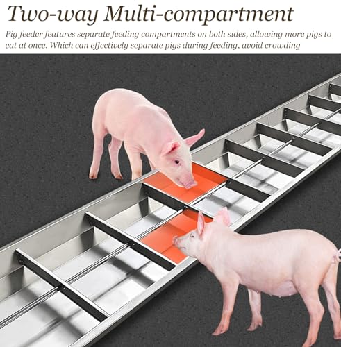 8 12 Holes Two-way Multi-compartment Pig Feeder, Large Capacity Floor Mounted Livestock Water Trough, Large Heavy Duty Feeder Trough(L100cm/39.4"(8 Slots)) - size: L100cm/39.4"(8 Slots)