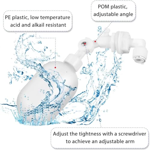 Mudder 6 Pack Float Ball Valve 1/4 Inch Adjustable Plastic Water Filter Float Valve for Ponds, Water Tank, Pump, Trough, Aquariums, Aquaculture, Reservoir
