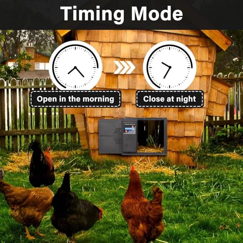Large Automatic Chicken Coop Door, Side Opening Poultry Entry with Timer Control, Anti-Pinch Safety, Battery or USB Power, LCD Screen, Quick Install for Backyard Chicken House - color: Black