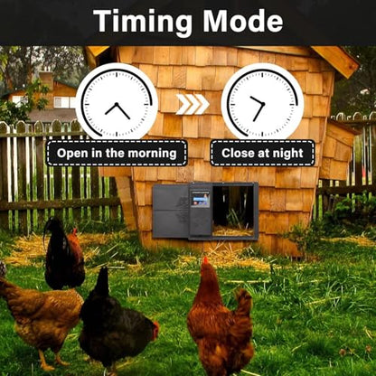 Large Automatic Chicken Coop Door, Side Opening Poultry Entry with Timer Control, Anti-Pinch Safety, Battery or USB Power, LCD Screen, Quick Install for Backyard Chicken House - color: Black
