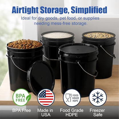 ePackageSupply 5 Gallon Bucket - Food Grade w/Lid BPA-Free, 1 Pack - Black | Airtight Gasketed Tear Strip Lid, Heavy-Duty 90 Mil HDPE Plastic Pail, Bulk Storage, Food Safe Durable Container, Made in USA - color: Black, size: 1 Pack