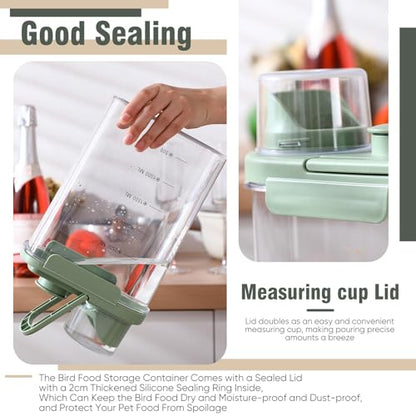 Maxdot 2 Pcs Bird Food Storage Container, Bird Seed Container with Lids Airtight Cup Pet Parrot Food Storage 1.7 Qt & 3 Qt Measuring Containers Easy Pour Spouts for Macaws African Cockatoos(Green) - color: Green