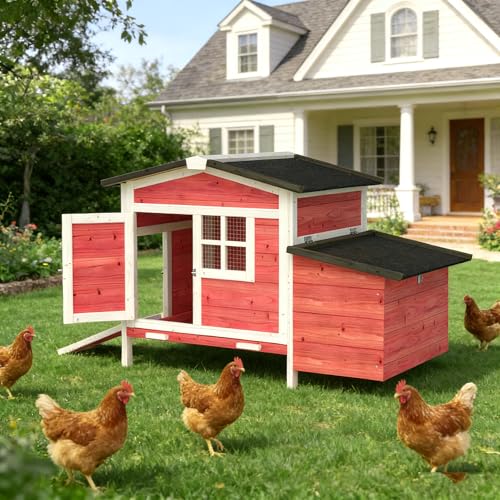 GOJOOASIS Outdoor Wooden Chicken Coop Hen House Poultry Cage Red with Tray, Ramp & Nesting Box for Indoor and Outdoor Use (F) - size: F
