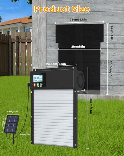 Automatic Chicken Coop Door with WiFi Remote Control, 2025 Upgraded 8000mAh Solar Powered Automatic Chicken Coop Opener with LCD Display & Timer & Light Sensor, with Anti-Pinch Design