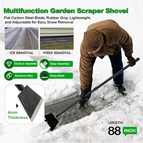 Floor Scraper, Garden Scraper Shovel, Cleaning Remove Tool With 88in Long Handle,Sturdy Tile Scraper for Ice, Tiles, Ceiling, Concrete, Tape, Glue - Heavy Duty Sharp Blade (4mm Thickness)