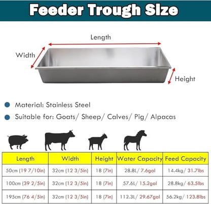 Heavy-Duty Stainless Steel Cattle Trough Pasture Feeding & Watering Trough for Sheep, Pigs, Cattle | Reinforced Edge Design, Non-Slip Surface, Easy-Clean Livestock Equipment(Cattle 63in/160cm) - size: Cattle 63in/160cm