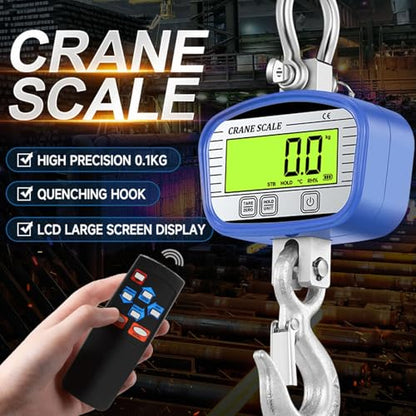 FTVOGUE Digital Crane Scale OIML Class 3 Accuracy LCD Display with Remote Control 20m Range for Farm Fishing Construction Industrial Weighing (2000KG)