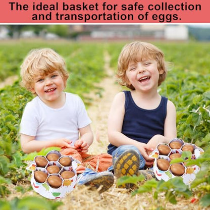 Egg Collecting Basket, Canvas Egg Basket for Gathering with 7 Pouches for Chicken, Duck, Goose, Bird, Various Poultry Collection (Cartoon Chicken Style 2) - style: Cartoon Chicken Style 2