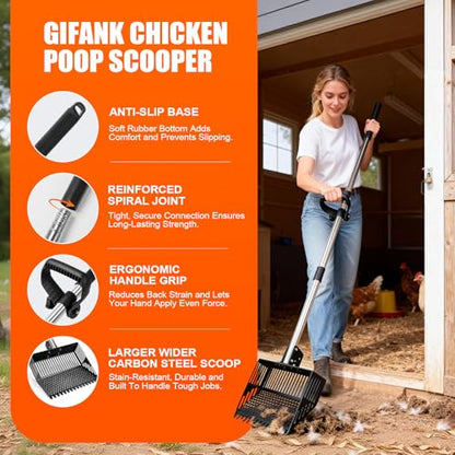 Chicken Poop Scooper,15-INCH Adjustable Angle Chicken Coop Scoop,3-in-1 Sand Rake with Stainless Steel Handle(36"-65"),Chicken Coop Accessories Cleaning Tool for Farm Animals - size: 63.0"L x 15.0"W x 8.3"H