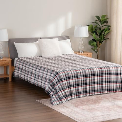 Berkshire Blanket-Classic Heavyweight Warm Soft Printed VelvetLoft® Plush Blanket, King Size Soft Fuzzy Blanket for Couch Sofa Bed, Plaid Black Red, 90in x 108in - color: Plaid Black Red, size: King/Cal King