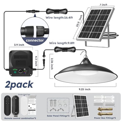 Solar Shed Lights Indoor Outdoor, 3200LM Motion Sensor Pendant Light Daytime Available with Remote & Button Control, IP65 Waterproof 4 Lighting Modes for Barn Garage Gazebo Chicken Coop Shop - 2 Pack - size: 2 Pack