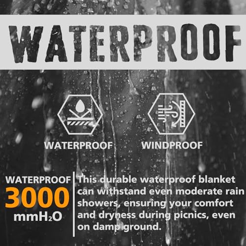 AlphaBeing Waterproof Outdoor Blanket with Merino Wool, Extra Thick Warm, Windproof, Packable Stadium Blankets for Cold Weather, Camping Gift, Pet, Car, Picnic, Concerts, 79" x 59", Black/Gray - color: Black/Gray