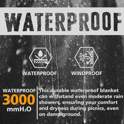 AlphaBeing Waterproof Outdoor Blanket with Merino Wool, Extra Thick Warm, Windproof, Packable Stadium Blankets for Cold Weather, Camping Gift, Pet, Car, Picnic, Concerts, 79" x 59", Black/Gray - color: Black/Gray