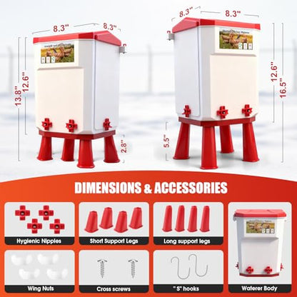 3 Gallon Heated Chicken Waterer for Winter Automatic Chicken Water Heater,Adsjustable Height Anti-Freezing Poultry Watering System with Thermostatic Control,Red,12.5 in x 8.3 inch x 8.3 in