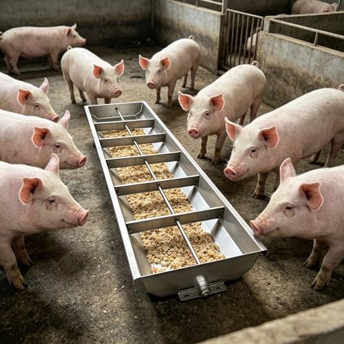 39 79 in Long Feed Trough with Separated Fence, Heavy Duty Stainless Steel Goat Feeder, Livestock Water Trough for Sheep, Horse, Hog(L200cm/78.7"(12 Slots)) - size: L200cm/78.7"(12 Slots)