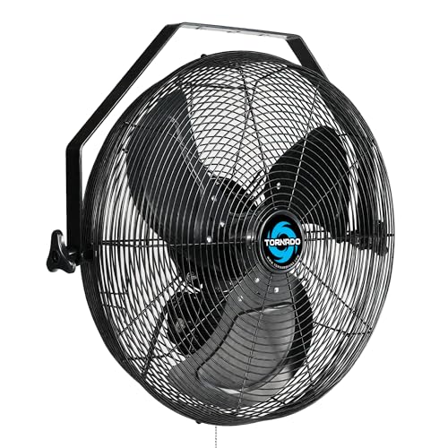 Tornado 18 Inch Outdoor Rated IPX4 Water-Resistant High Velocity Metal Industrial Wall Mounted Fan For Commercial, Industrial, Residential Use 3 Speed 4150 CFM 6.6 FT Cord UL Safety Listed - size: 18 inch