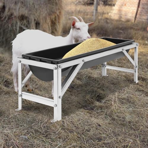 Livestock Feed Trough 9.25Gal, Long Large Capacity Feeder with Stand for Goat Sheep Pig Horse, Heavy Duty Galvanized Frame Hay Feeder, 40.55 x 12.99 x 14.37 inch (Black) - color: Black